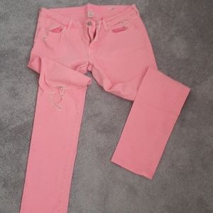 Hot Pink Distressed Jeans